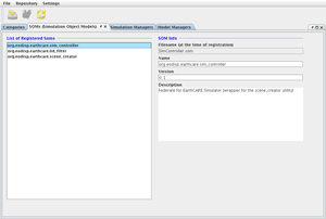 Repository manager showing a list of SOM objects from the repository.